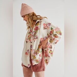 Magnolia Pearl Floral Button Down Shirt - Cream and Pink